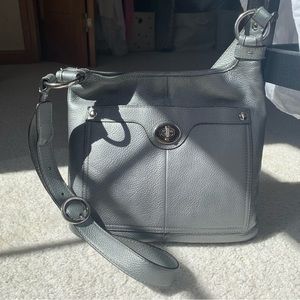 COACH Penelope Silver metallic leather crossbody bag letter carrier